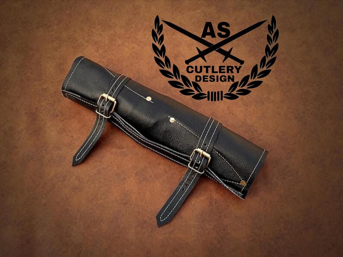 Custom Hand Forged Damascus Steel Chef Kitchen Knife Set With Leather Sheath Bag