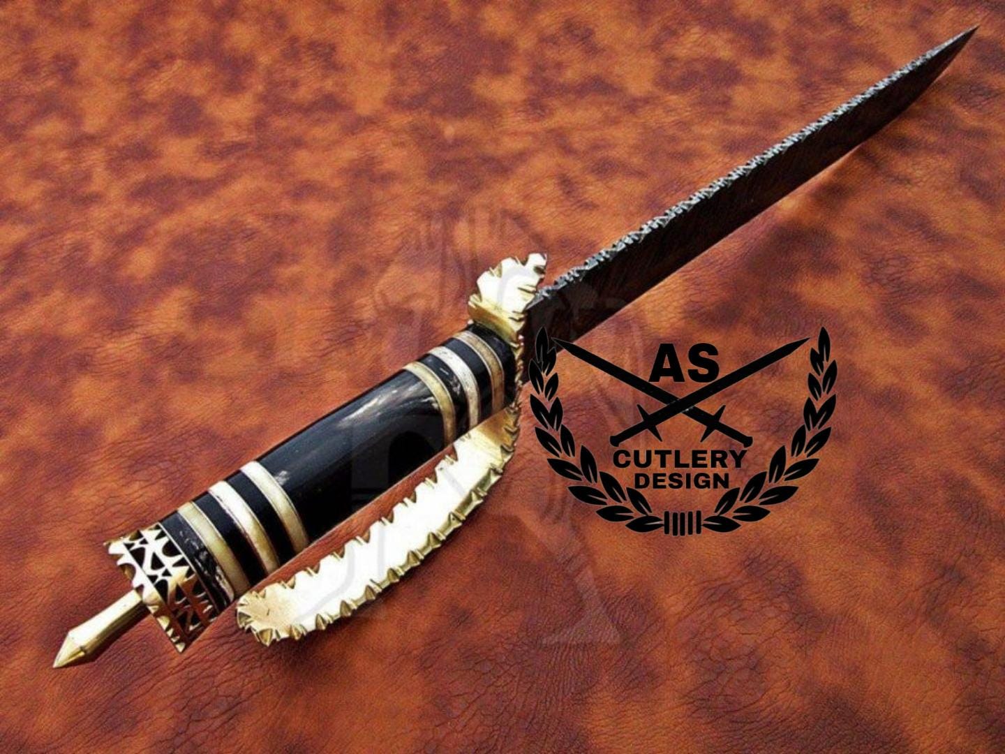 Custom Handmade Damascus Steel Sword & Leather Sheath” Buffalo Horn Handle