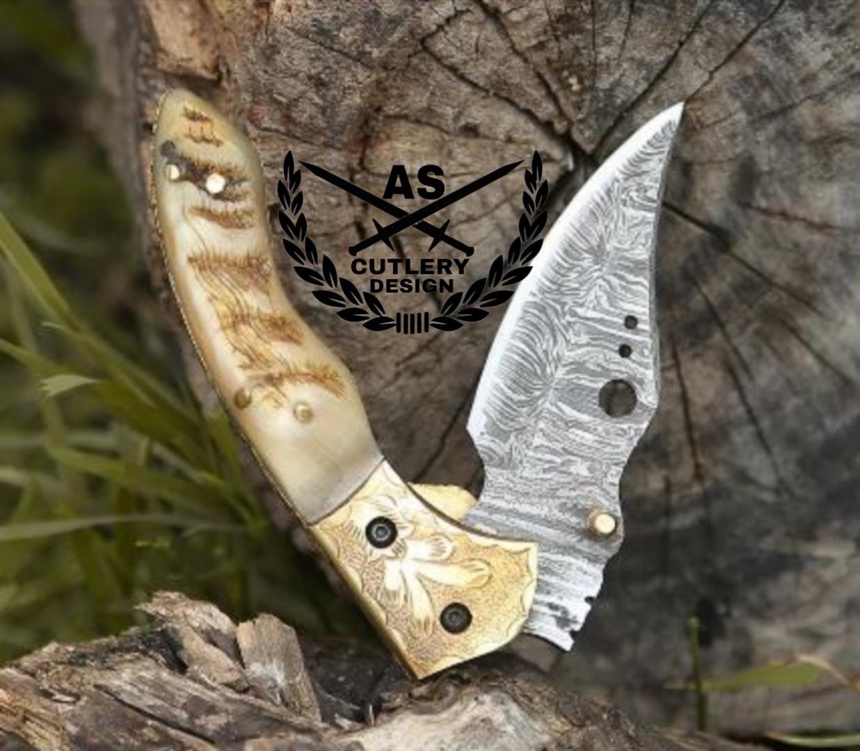 Custom handmade pocket folder with ram horn handle