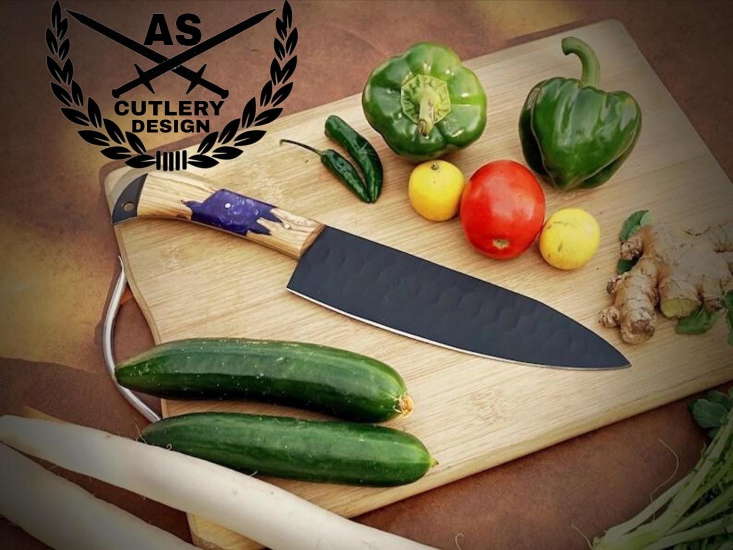 Custom Hand Forged Damascus Steel Chef Kitchen Knife Set With Leather Sheath Bag
