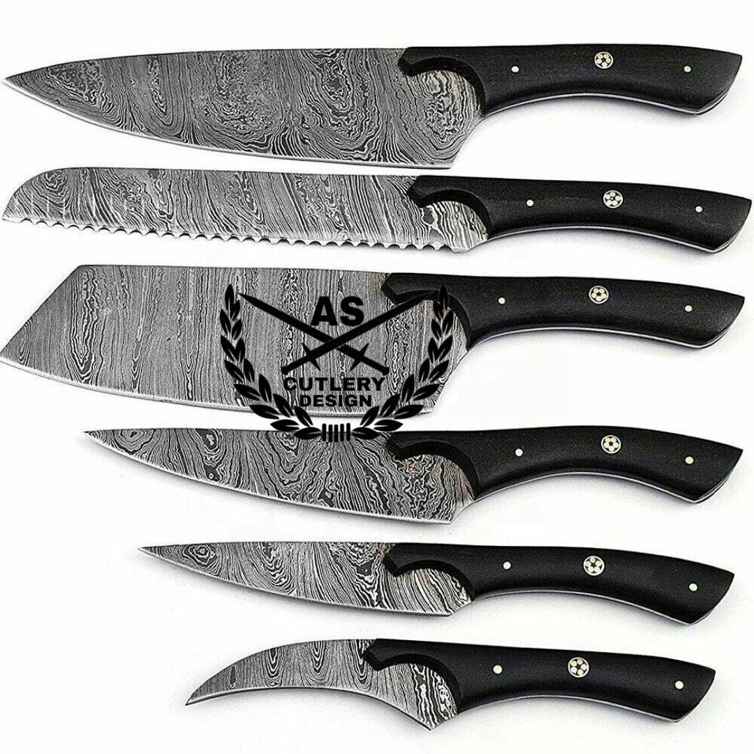 Custom hand made forged damascus steel/chef knives set 6 pcs