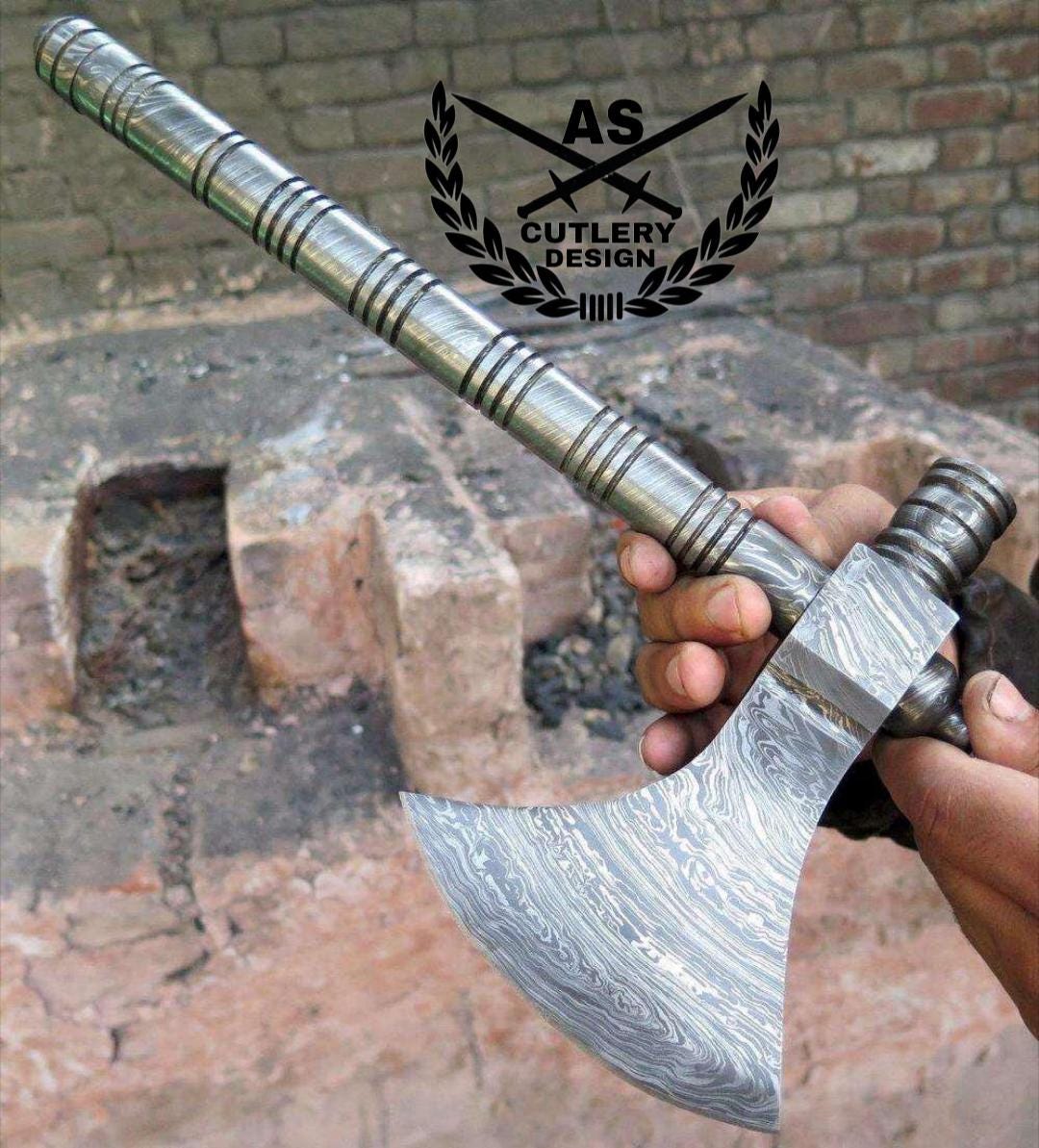 Custom hand made full Damascus tomahawk axe