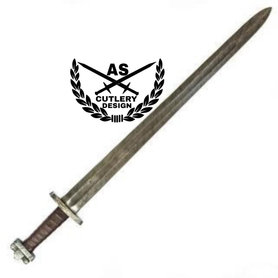 Custom handmade Ulfberht Viking Sword- Damascus Steel- 38"with leather sheath