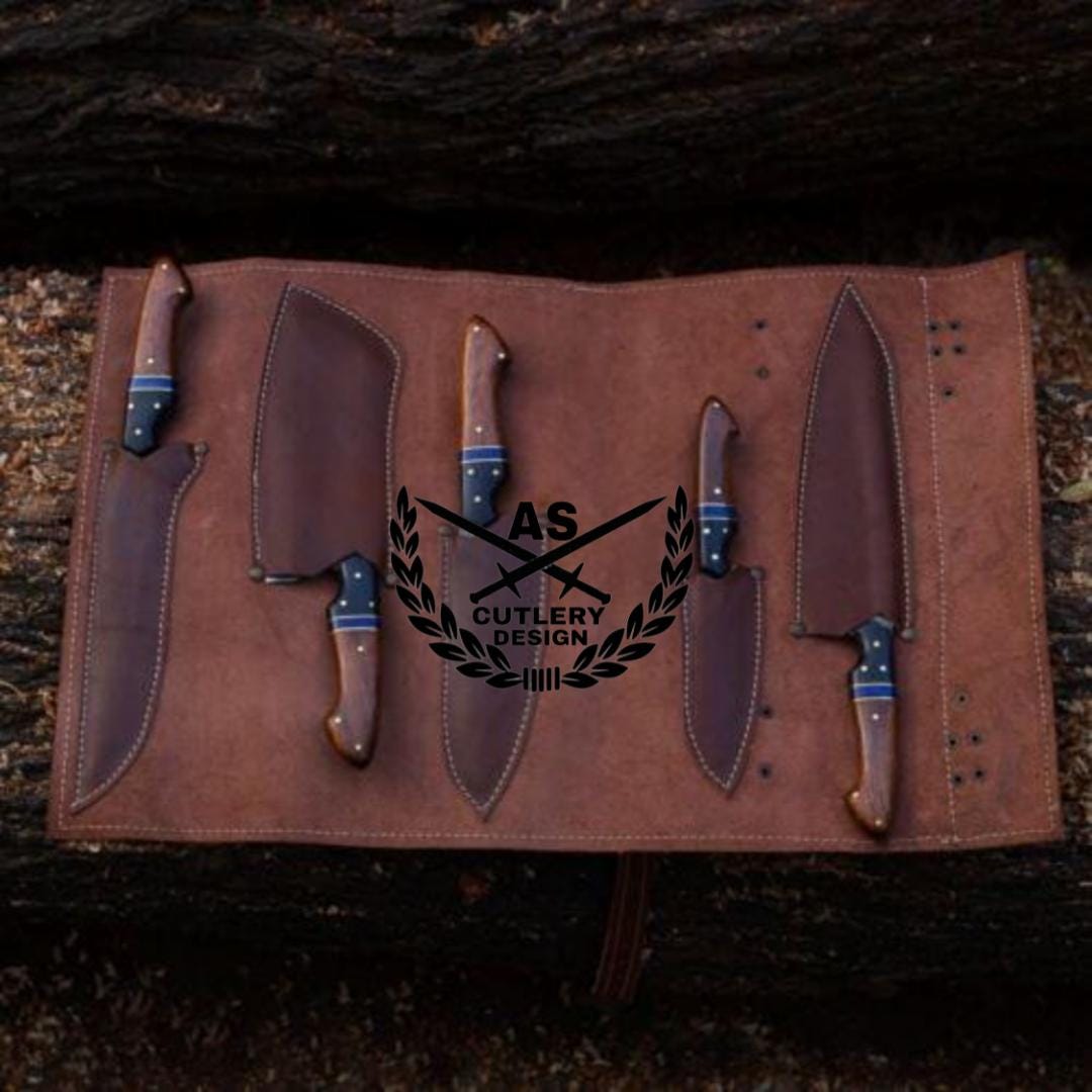 Custom Handmade Damascus Steel Knife Set with Rosewood