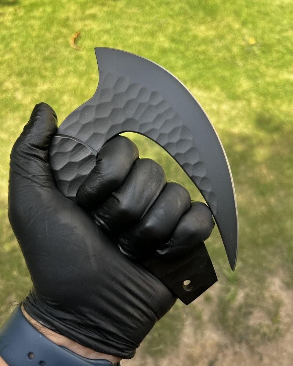 Hand Forged Pizza Cutter Axe Slicer Full Tang Black Coated With Leather Sheath