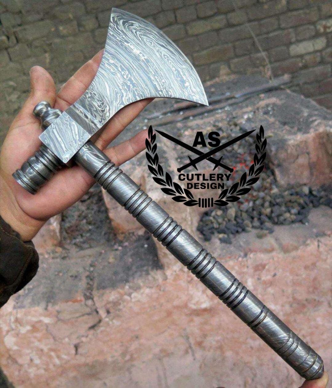 Custom hand made full Damascus tomahawk axe