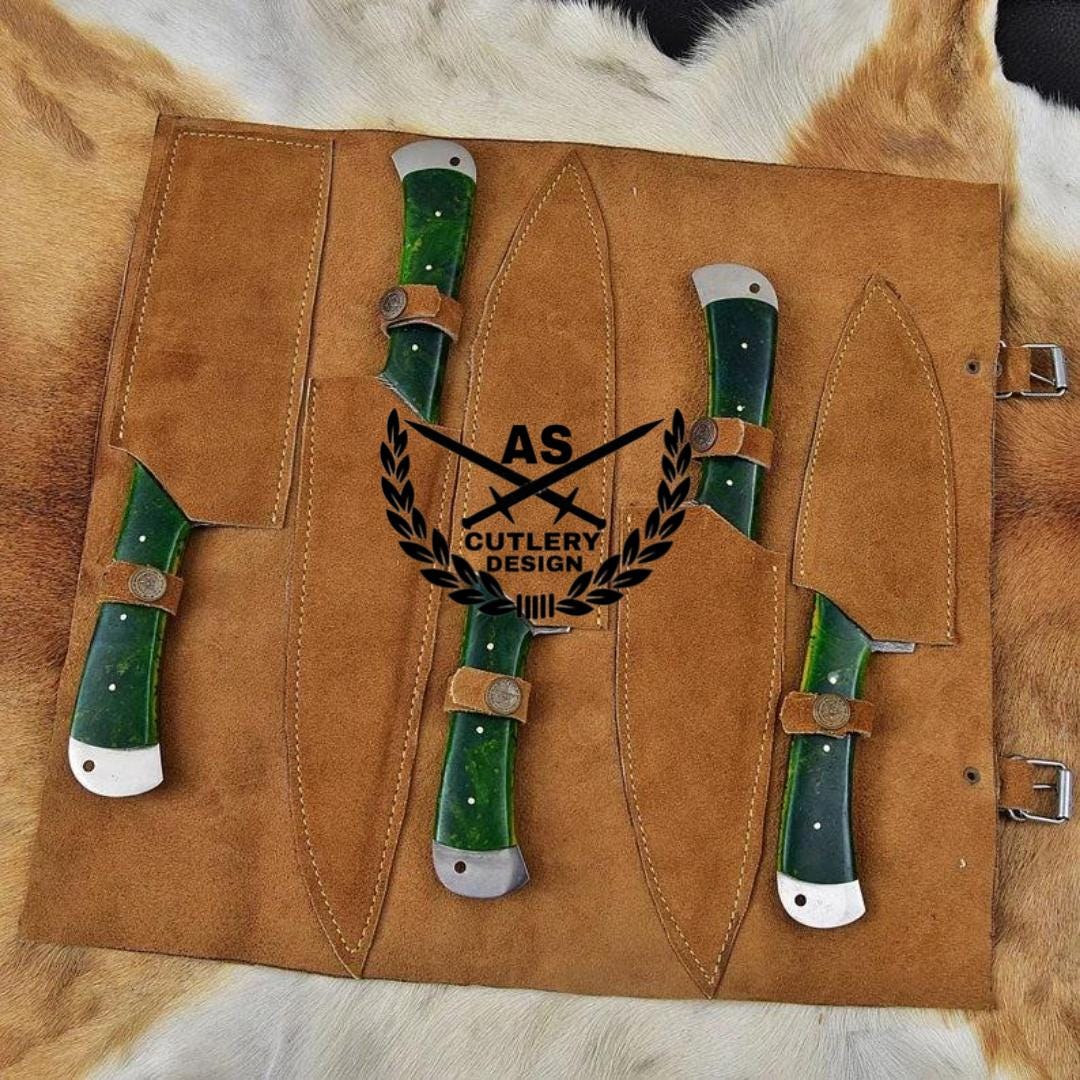 Custom Handmade Damascus Knife Set Kitchen - 5 Pieces