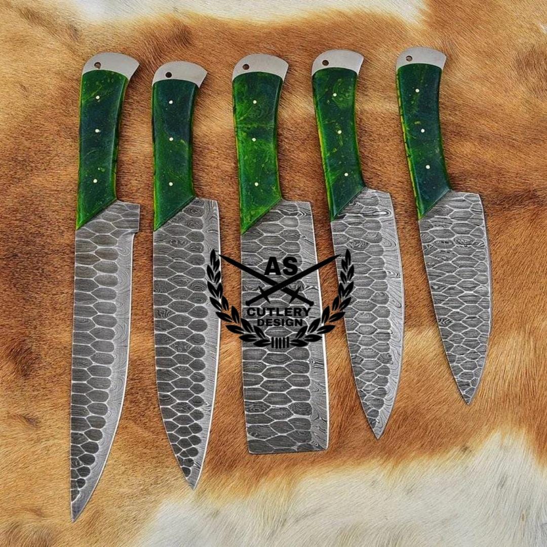 Custom Handmade Damascus Knife Set Kitchen - 5 Pieces