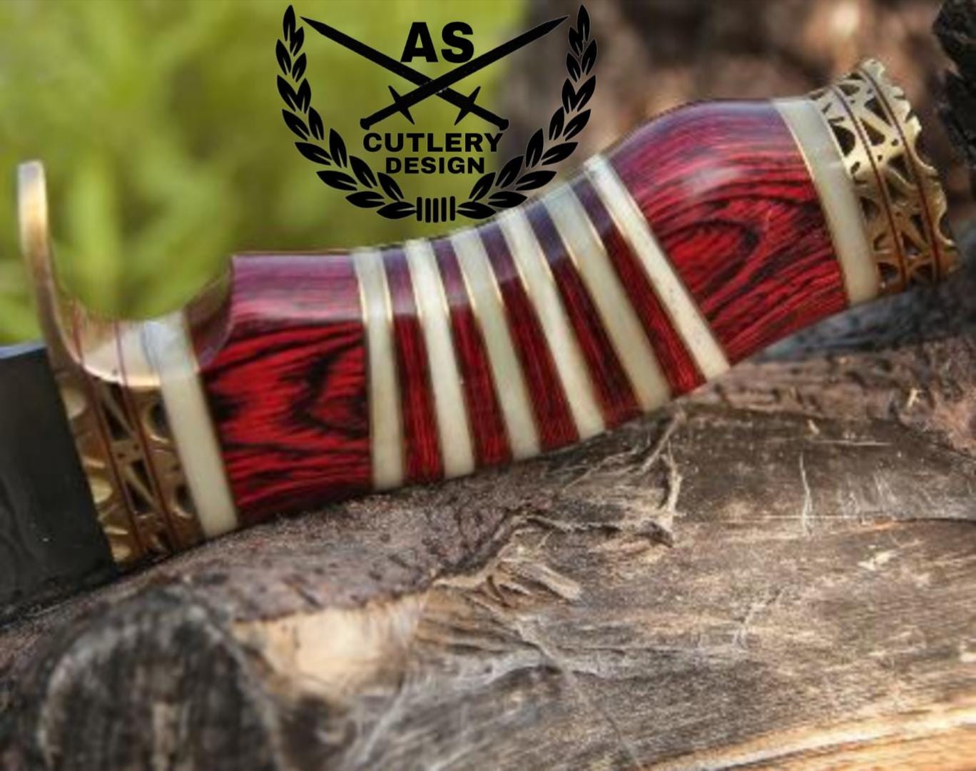 Custom handmade stream bowie knife with pakkawood & bone handle