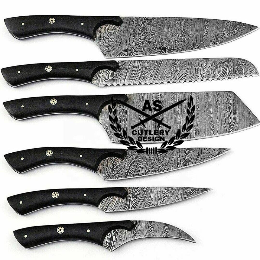Custom hand made forged damascus steel/chef knives set 6 pcs