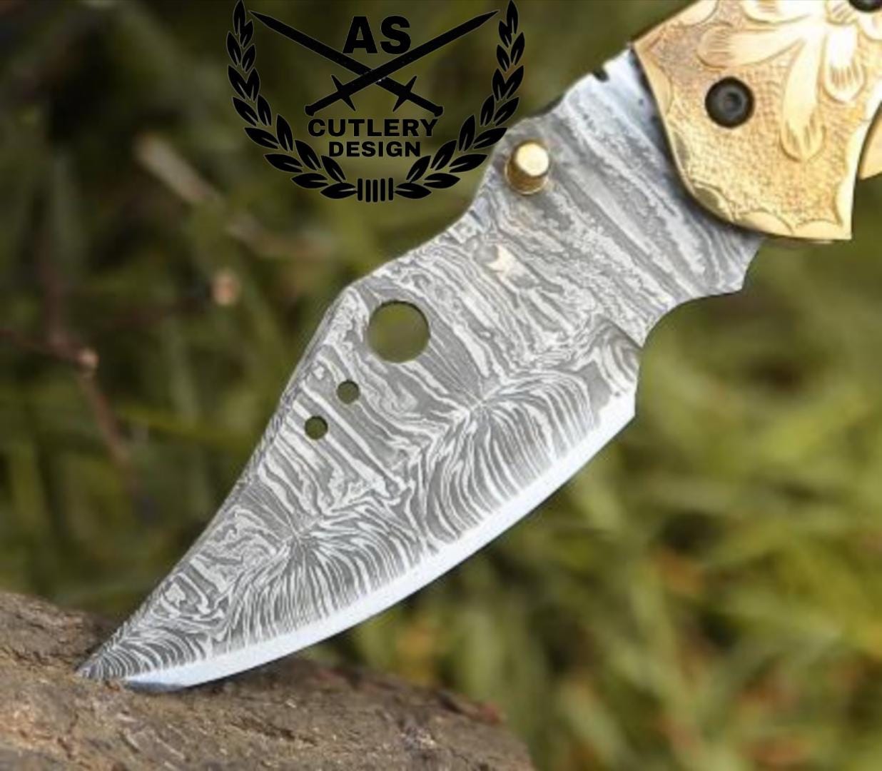 Custom handmade pocket folder with ram horn handle