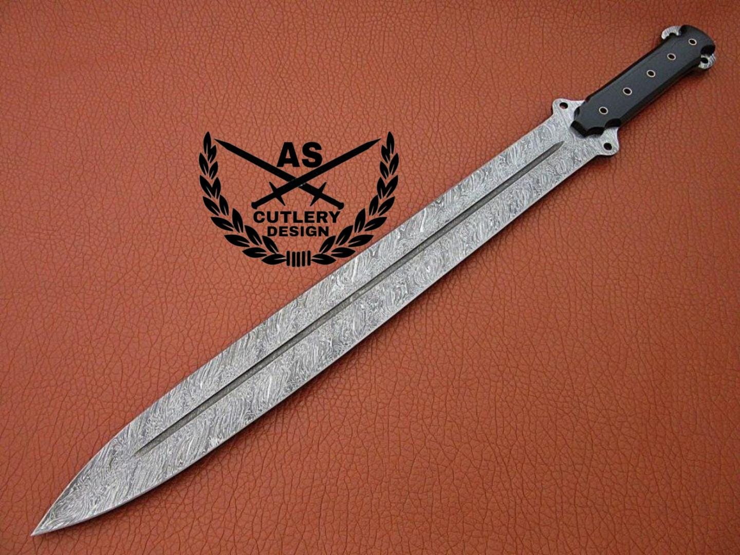 Custom Handmade Damascus Steel Sword & Leather Sheath” Camel Bone Handle