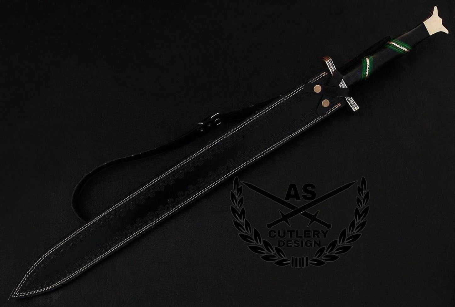 Custom handmade damascus steel sword 30” with leather sheath