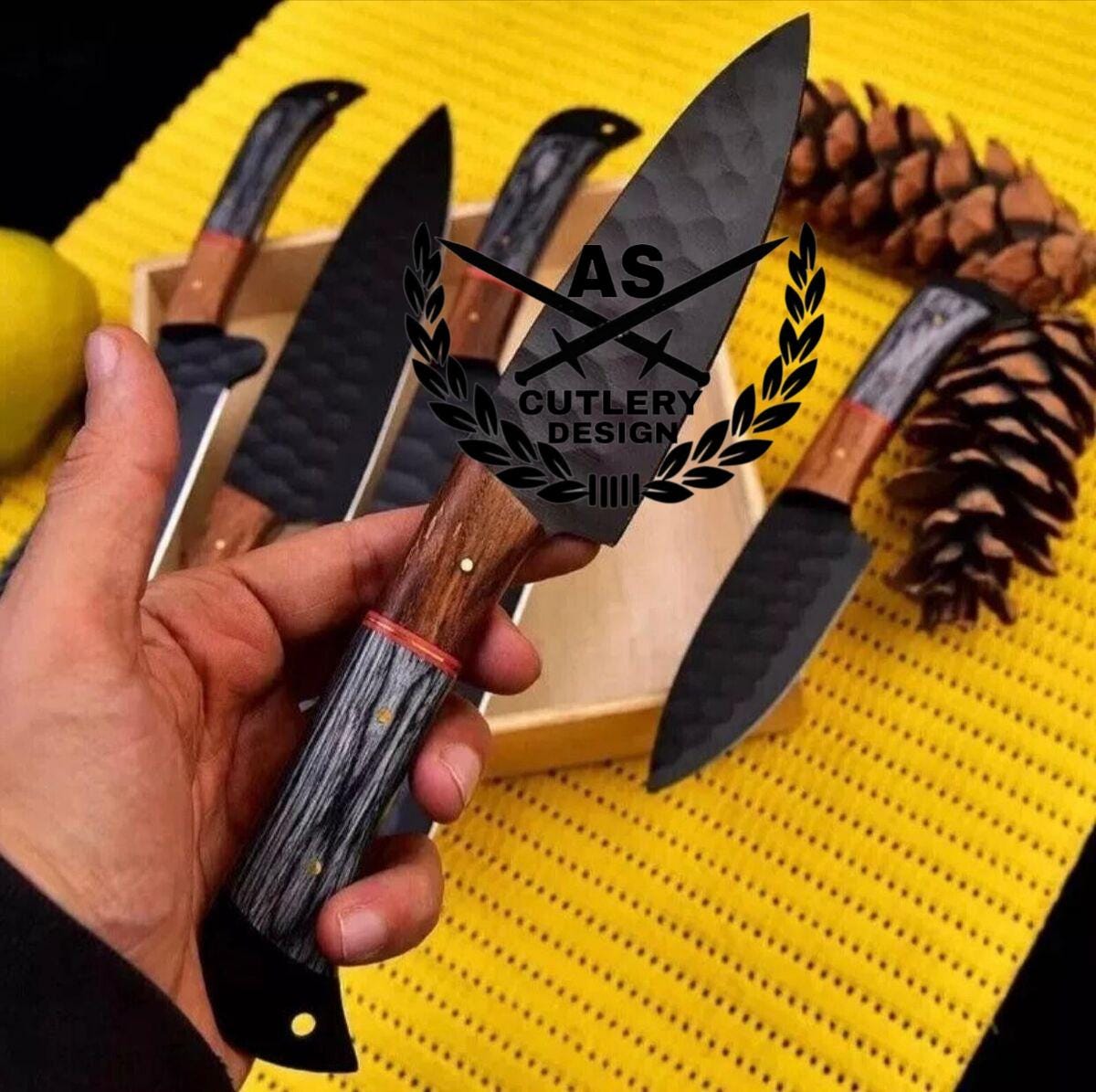 Custom Handmade Damascus knives for kitchen Chef Knife Set with Leather Roll Bag