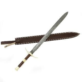 Bastard Sword- High Carbon Damascus Steel Sword- 37"- Longsword With leather sheath