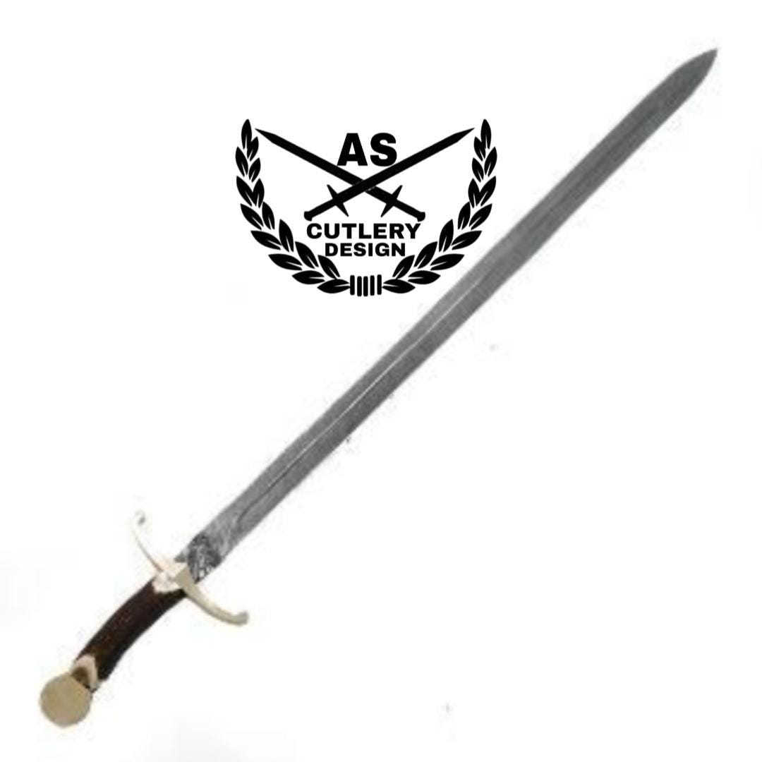 Longsword / Greatsword / Bastard Sword- High Carbon Damascus Steel Sword- 44"with leather sheath