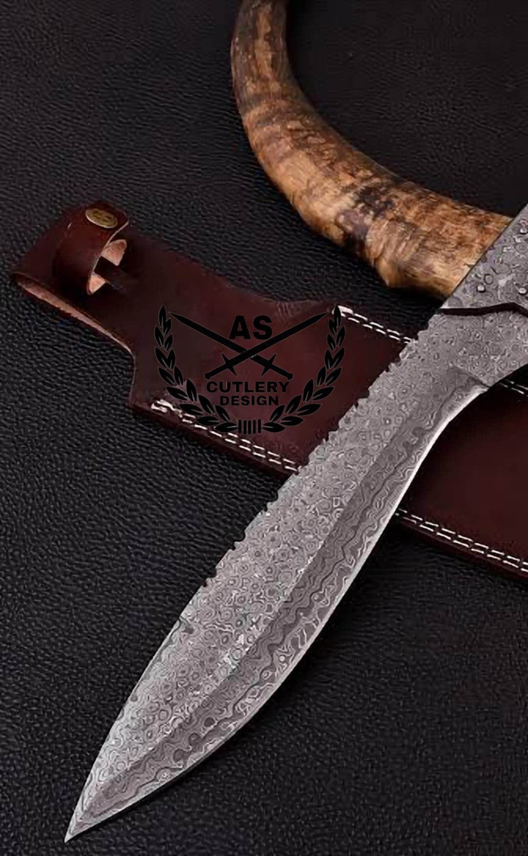 Kopis Sword- High Carbon Damascus Steel hunting Knife/ Sword- 15" With leather sheath