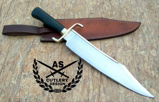 Handmade D2 Steel Hunting Knife: Black Micarta Handle, Leather Sheath
