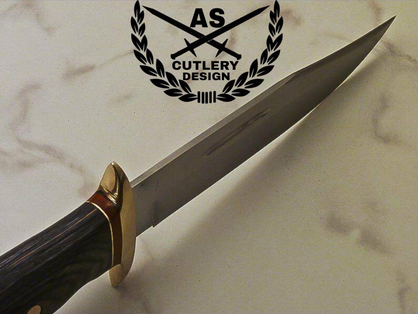 Handmade D2 Steel Hunting Bowie Knife - Wood & Brass Handle