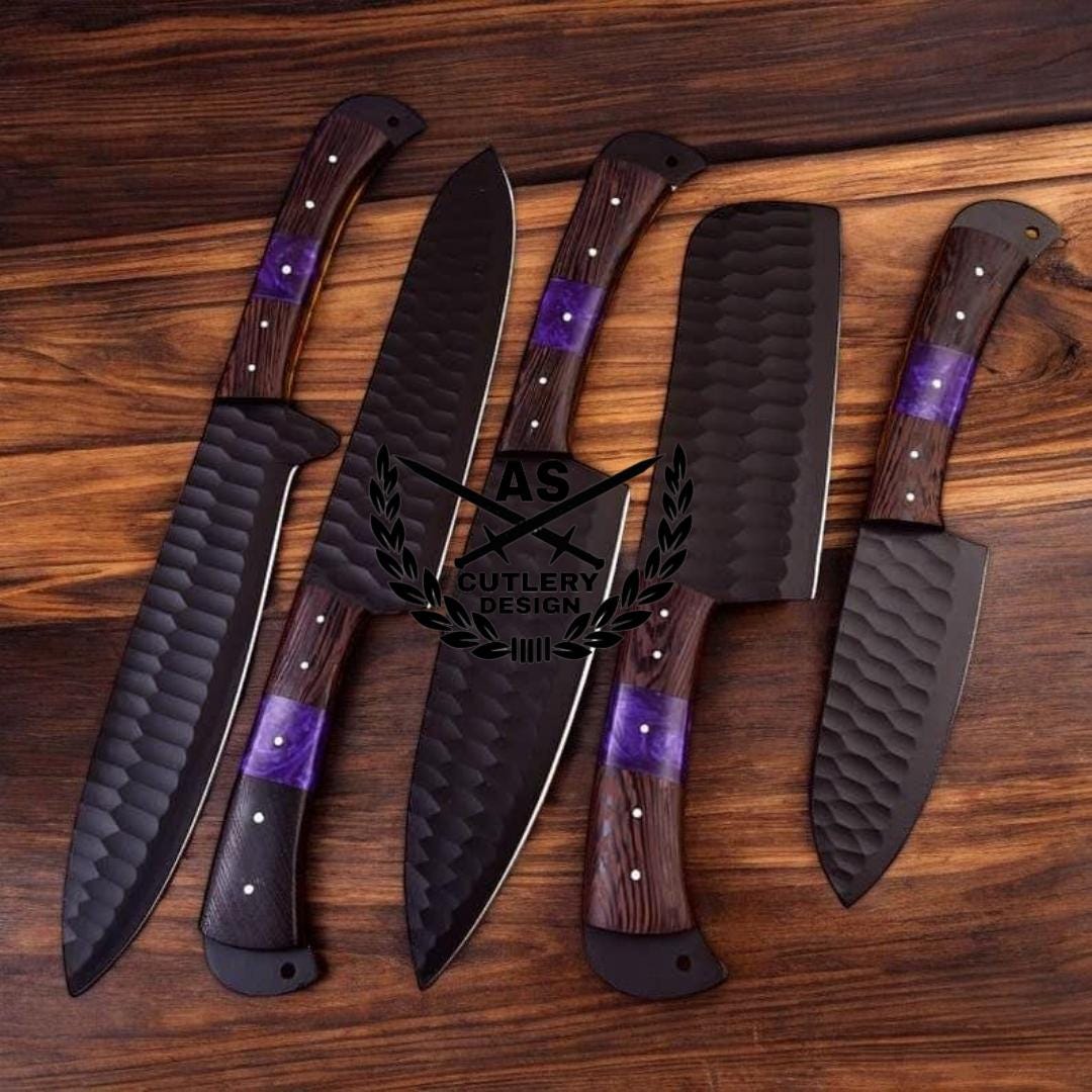 Custom Kitchen Knives Set: Forged Stainless Steel with Wenge Handles