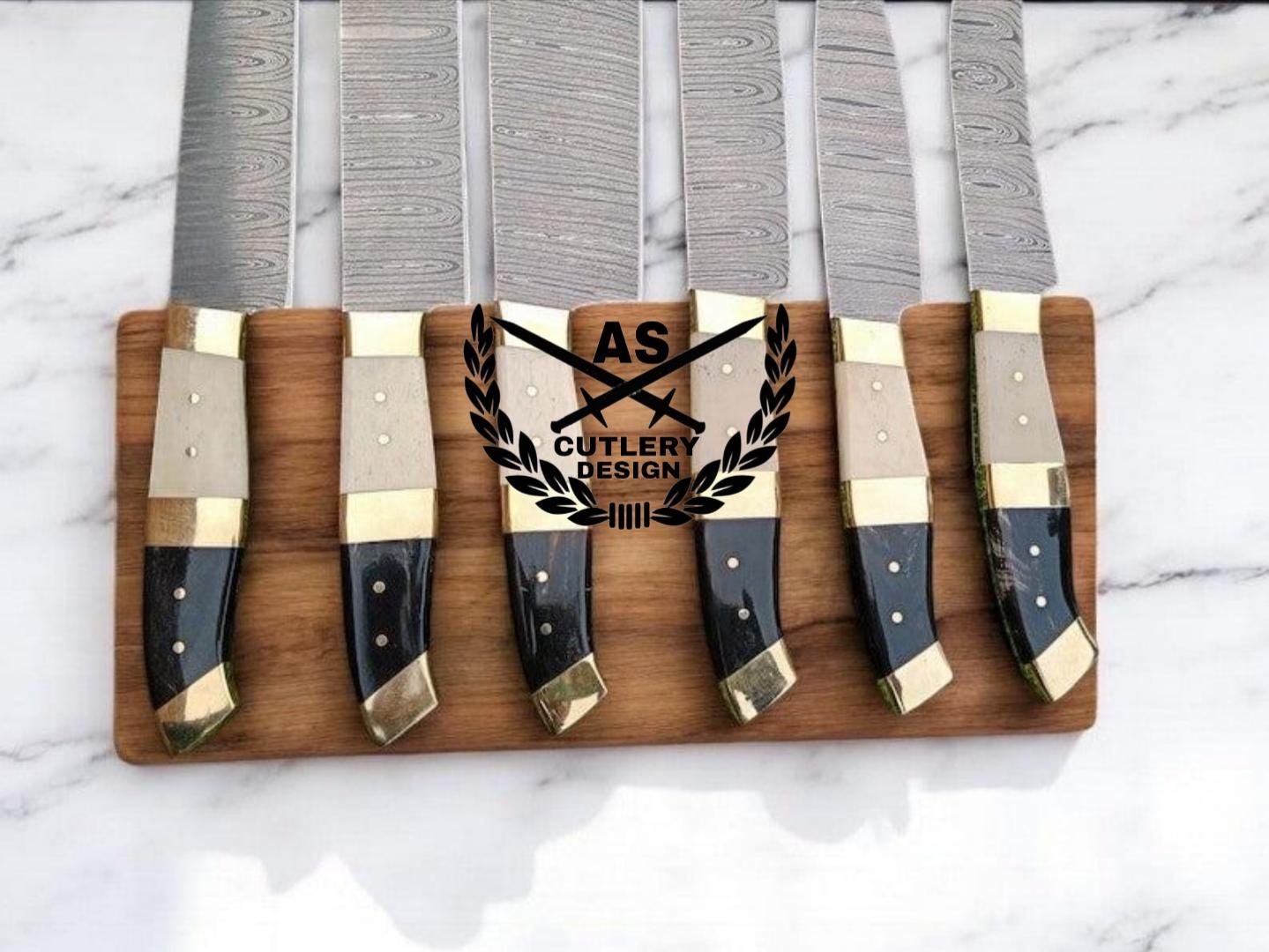 Custom Handmade Damascus Chef Knife Set with Bone Handles