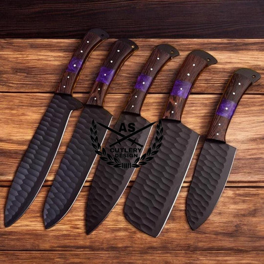 Custom Kitchen Knives Set: Forged Stainless Steel with Wenge Handles