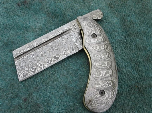 Hand Made Damascus Steel Friction Folding Knife , Friction Pocket Cleaver Knife