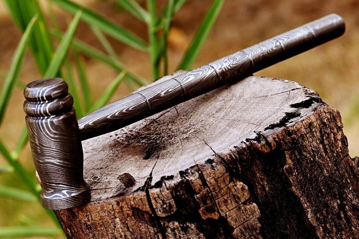 Custom handmade Forged damascus chasing Hammer rounded & plain head