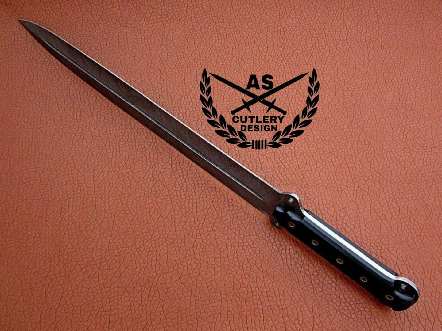 Custom Handmade Damascus Steel Sword & Leather Sheath” Camel Bone Handle