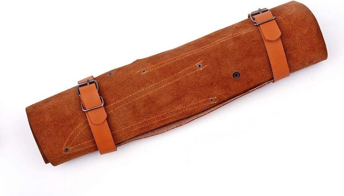 Custom made Damascus steel kitchen/chef's knife set with leather roll bag