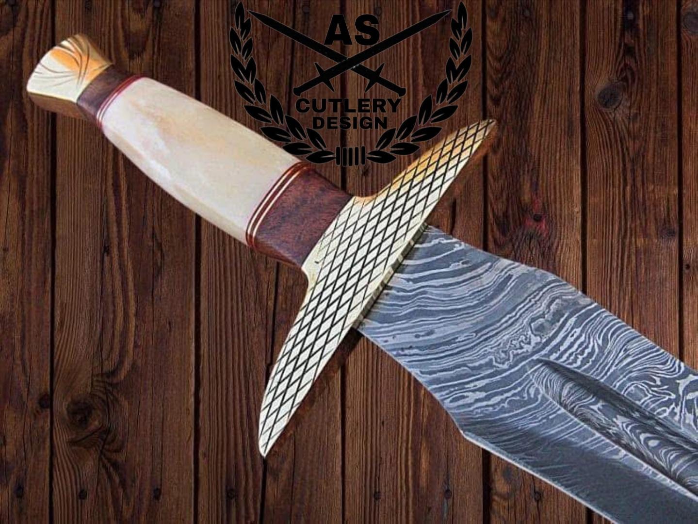 Custom handmade damascus steel sword 36”with leather sheath