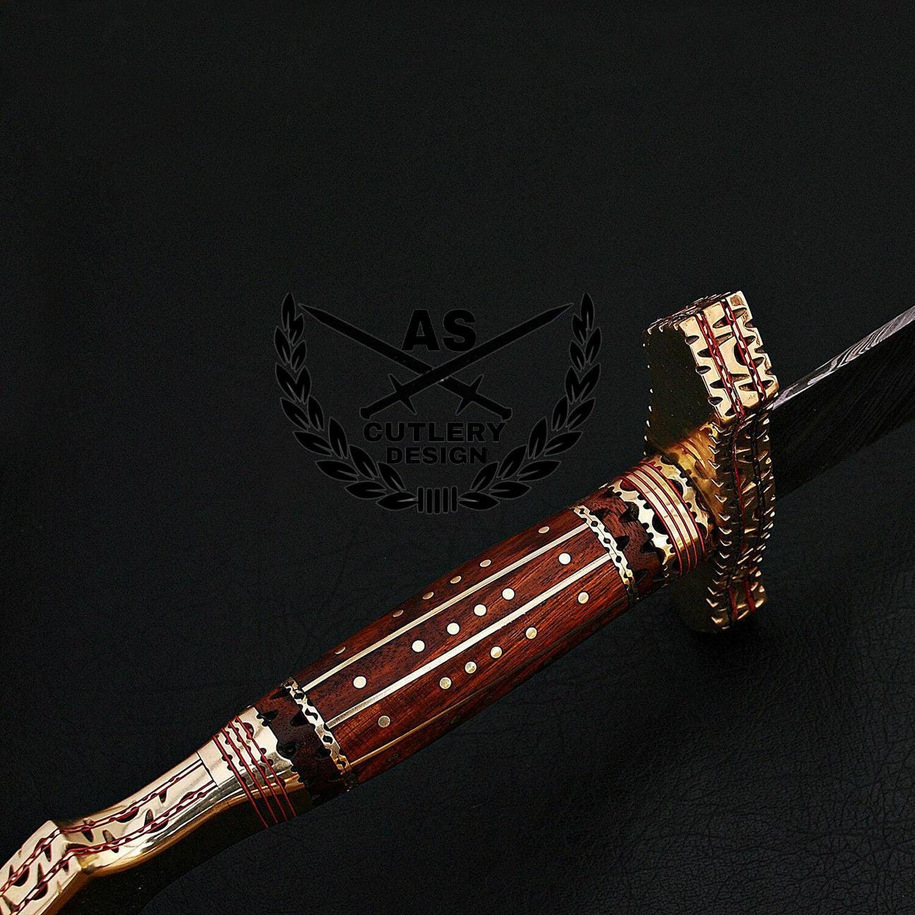 Custom handmade damascus hunting sword  24.25" with leather sheath