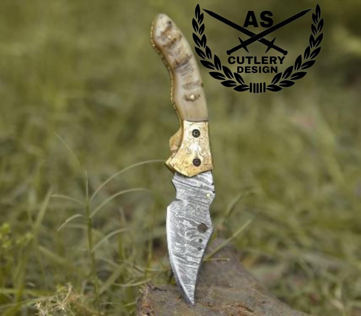Custom handmade pocket folder with ram horn handle