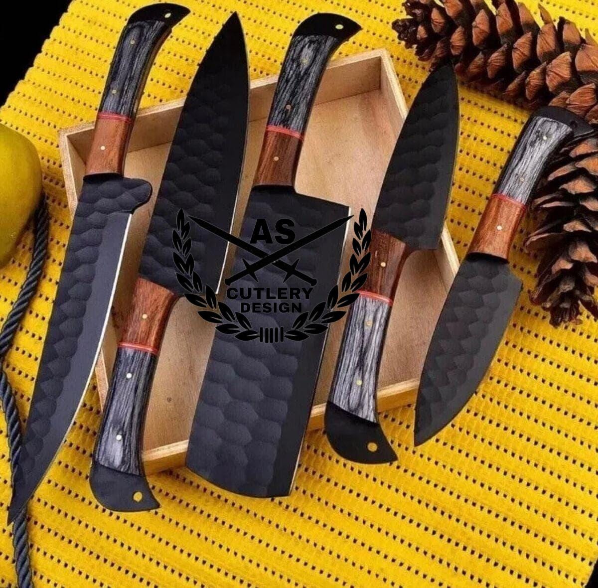Custom Handmade Damascus knives for kitchen Chef Knife Set with Leather Roll Bag