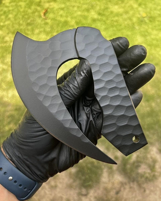 Hand Forged Pizza Cutter Axe Slicer Full Tang Black Coated With Leather Sheath