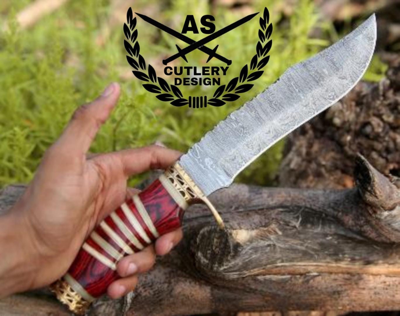 Custom handmade stream bowie knife with pakkawood & bone handle