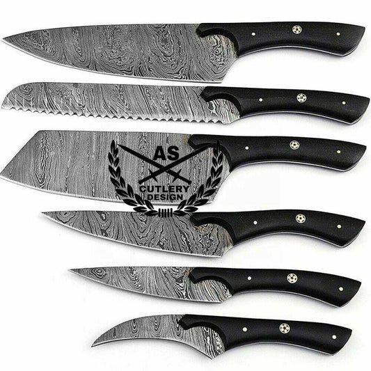 Custom hand made forged damascus steel/chef knives set 6 pcs