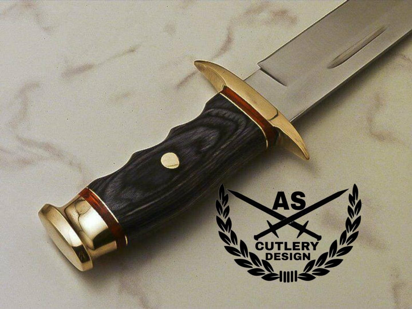 Handmade D2 Steel Hunting Bowie Knife - Wood & Brass Handle