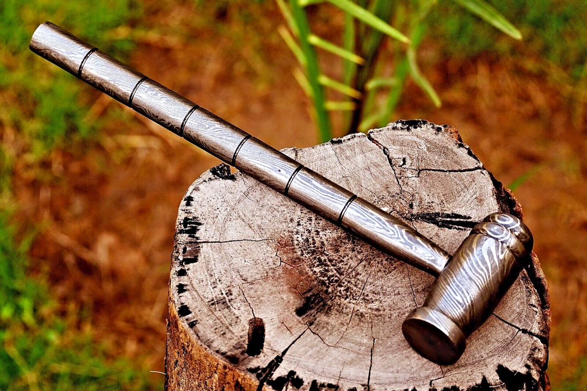 Custom handmade Forged damascus chasing Hammer rounded & plain head