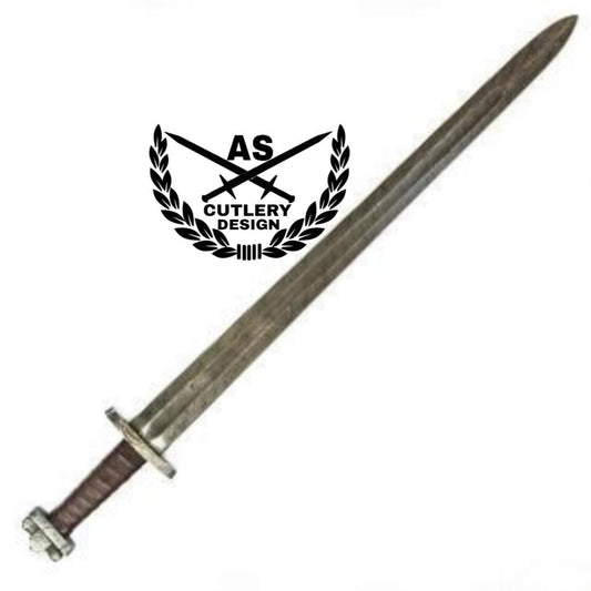 Custom handmade Ulfberht Viking Sword- Damascus Steel- 38"with leather sheath