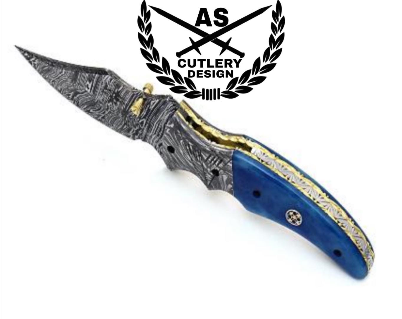 Custom handmade damascus pocket knife with bone handle
