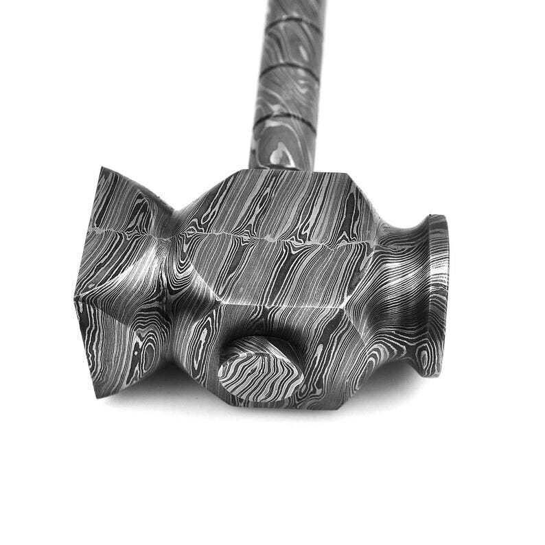 Real damascus steel Hammsr hand forged hammer double head WITH leather SHEATH