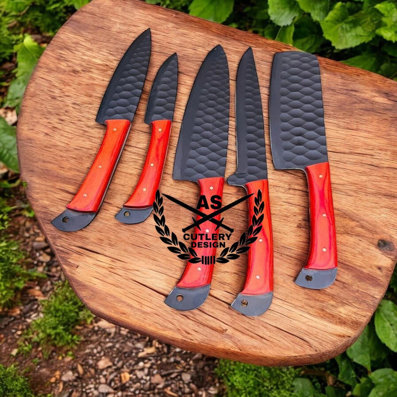 Handmade Chef Knife Set: Exotic Wood Handles, Stainless Steel Blades