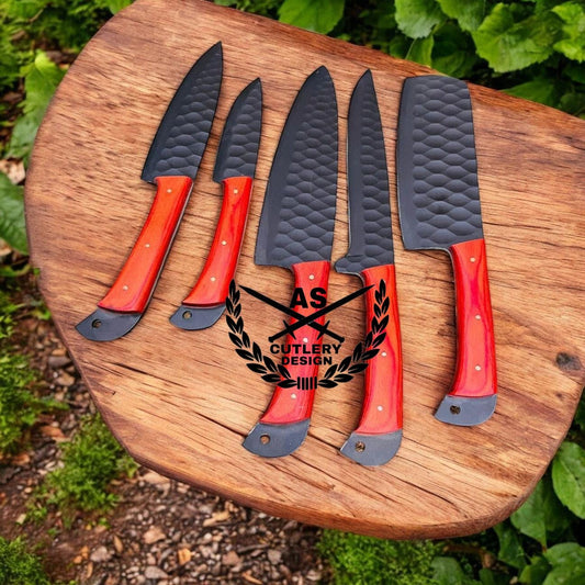 Handmade Chef Knife Set: Exotic Wood Handles, Stainless Steel Blades