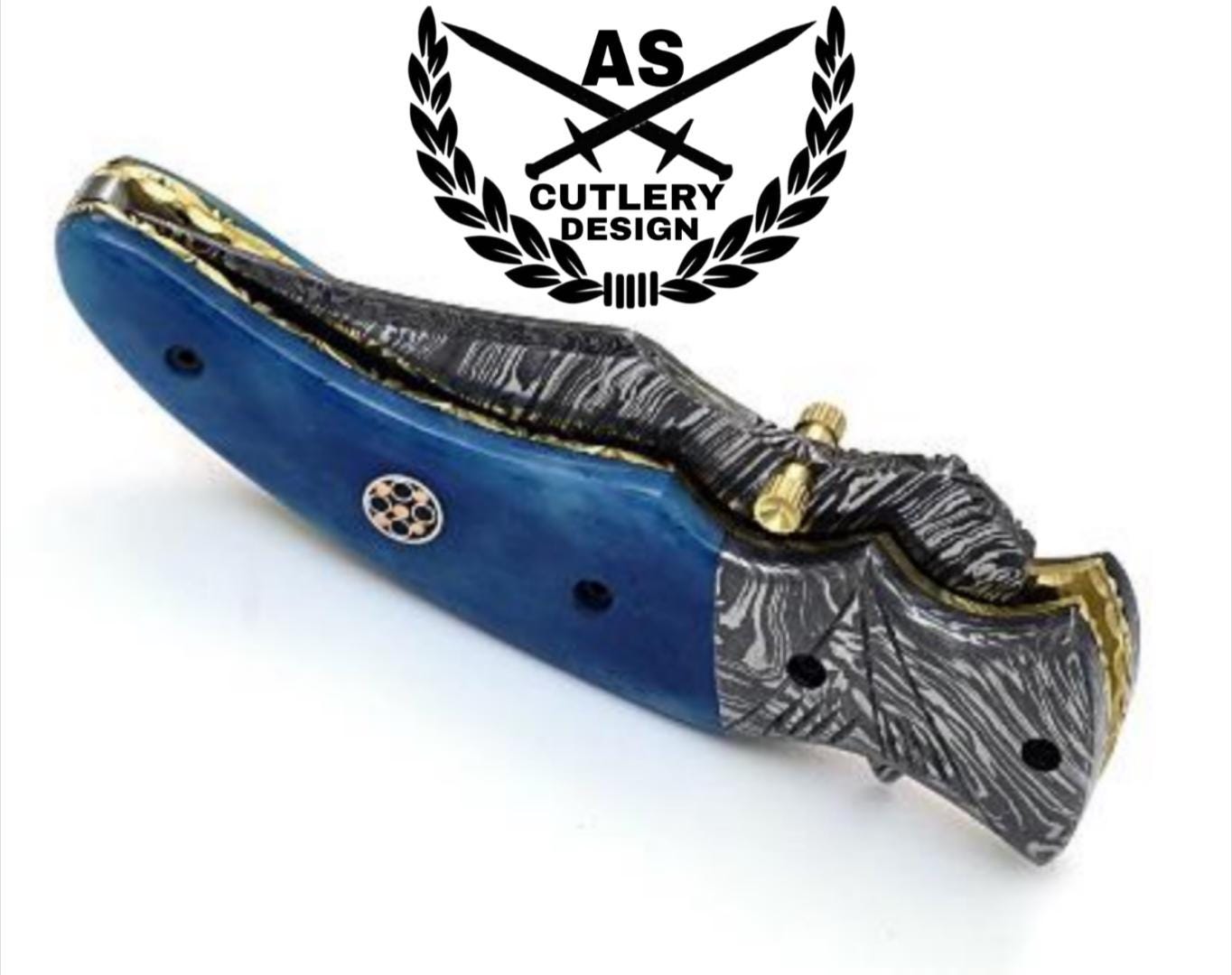 Custom handmade damascus pocket knife with bone handle