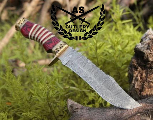 Custom handmade stream bowie knife with pakkawood & bone handle