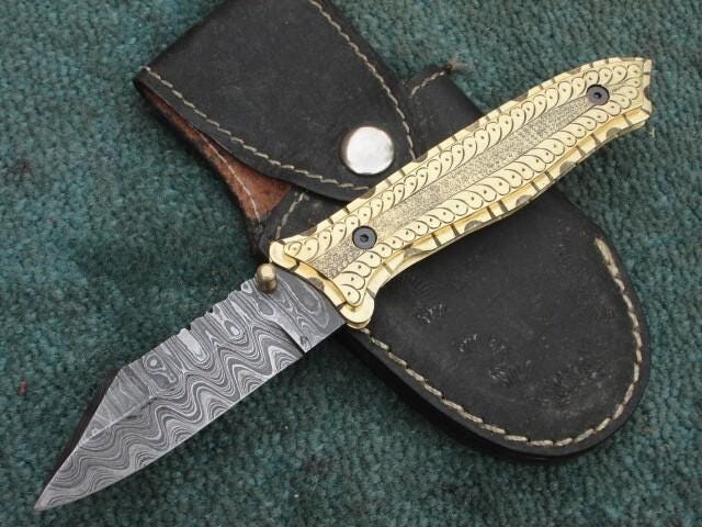 Damascus Folding Knife , Stunning Custom Hand Made Damascus Folding Pocket Knife