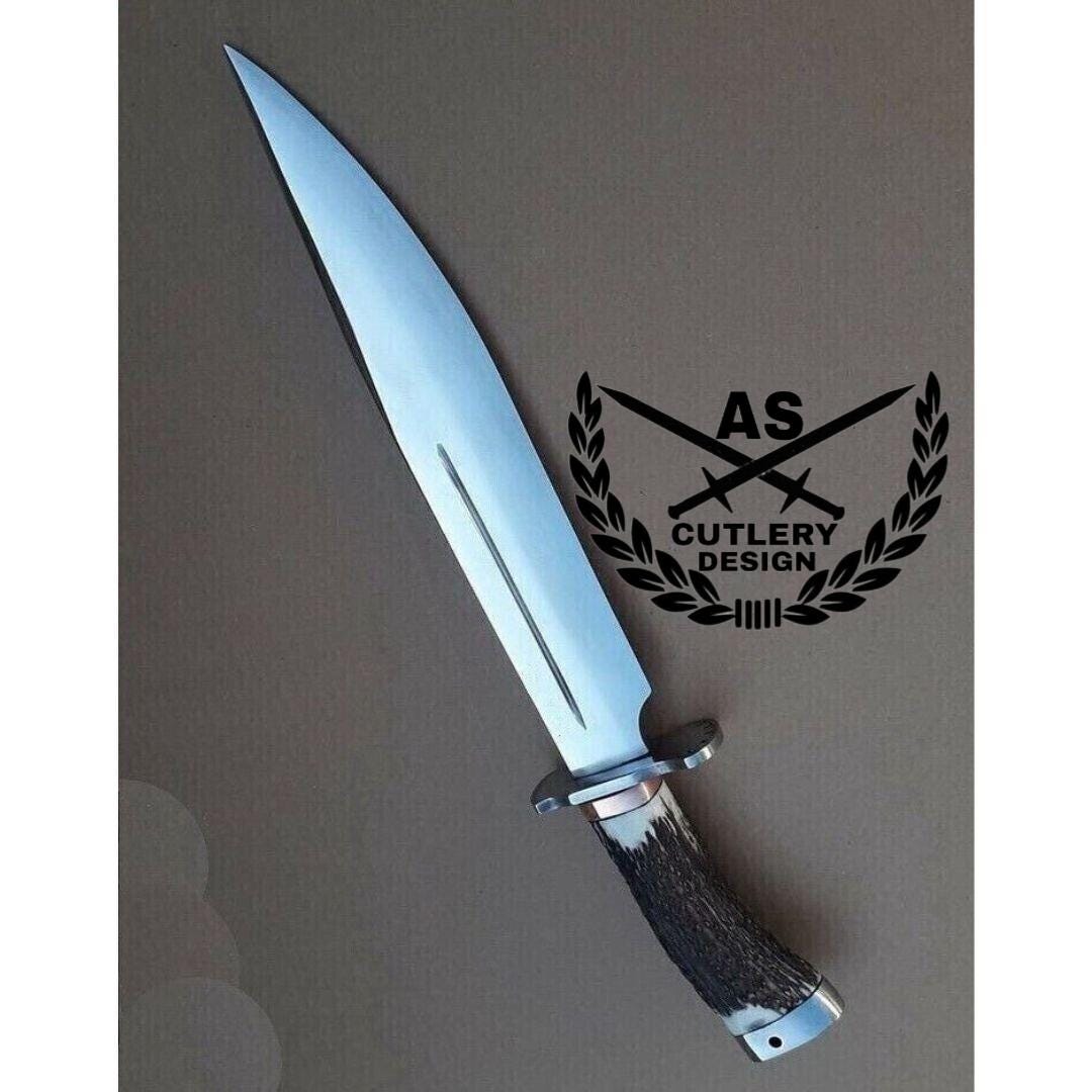 Stag Antler Bowie Knife Custom Handmade Bowie D2 Tool Steel Hunting Survival New