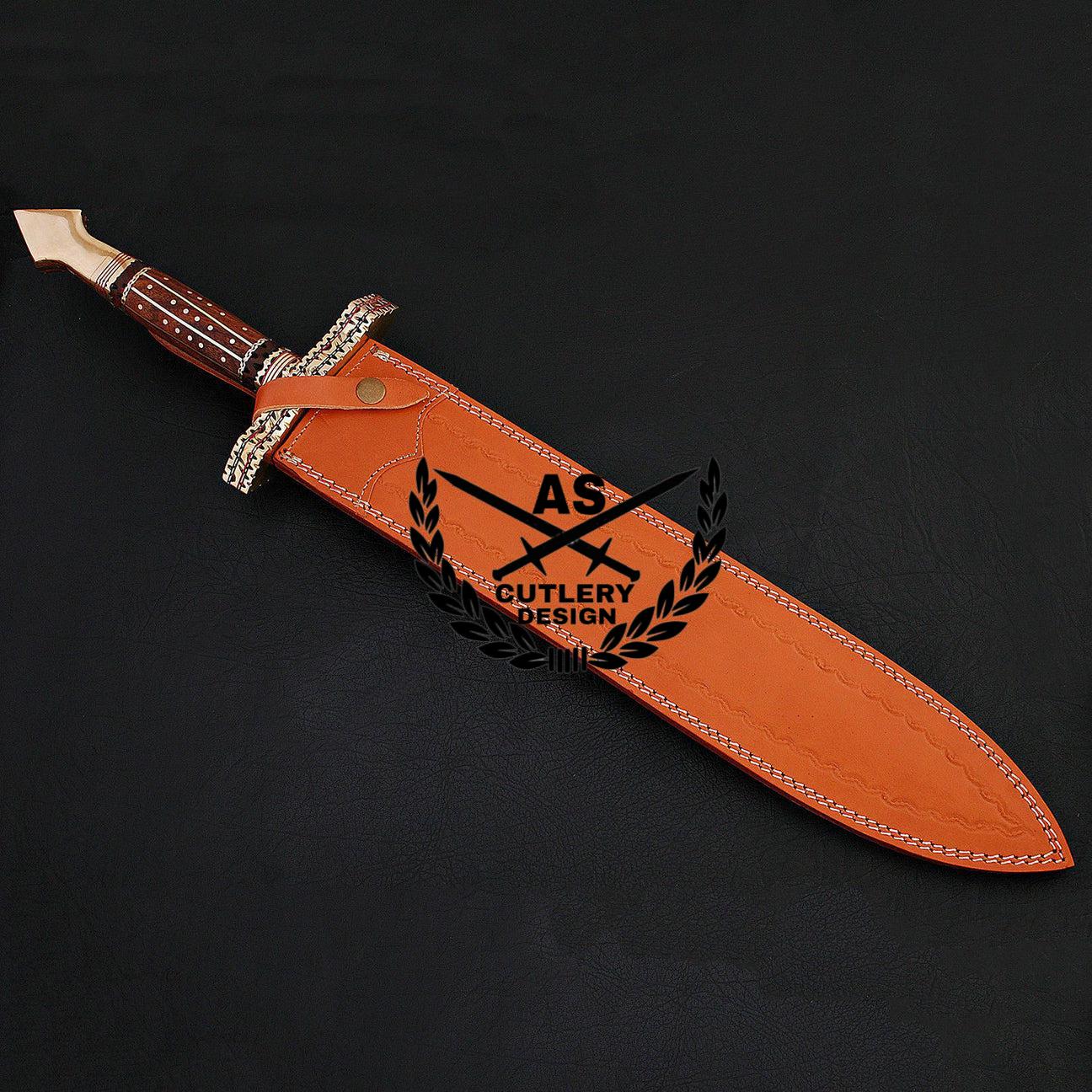 Custom handmade damascus hunting sword  24.25" with leather sheath