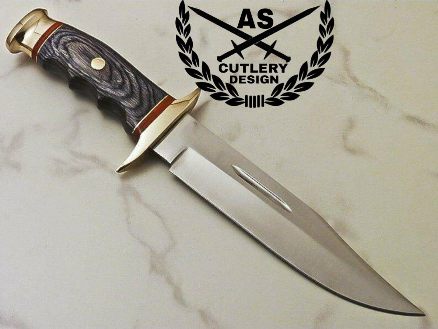 Handmade D2 Steel Hunting Bowie Knife - Wood & Brass Handle